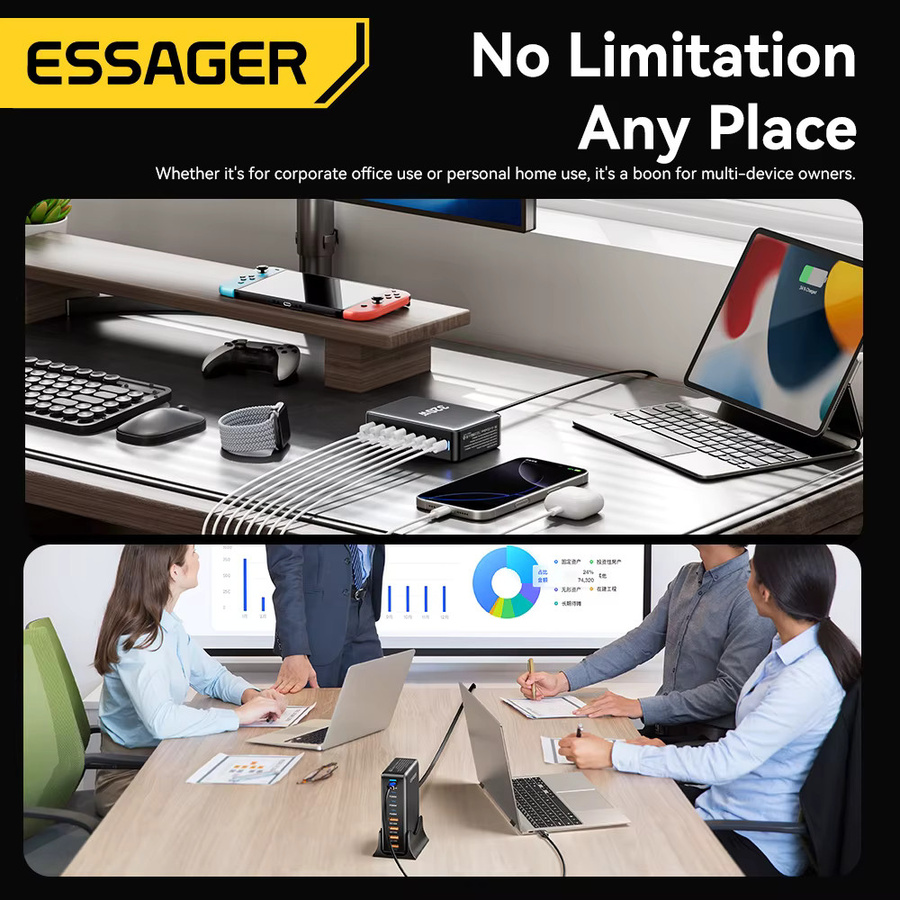 Essager 320W GaN Desktop Ladestation mit 8 USB Typ C Ports, PD 100W Schnellladegerät in Schwarz - Bild 6