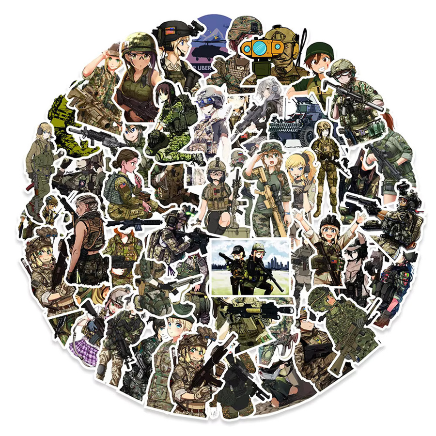 Charile Cartoon Tarnmuster Weibliche Soldaten Aufkleber, Sticker, multicolour - Bild 3