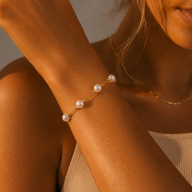 amofa Kettenarmband, Gold, Perle, Minimalistisch, Unisex - Bild 1