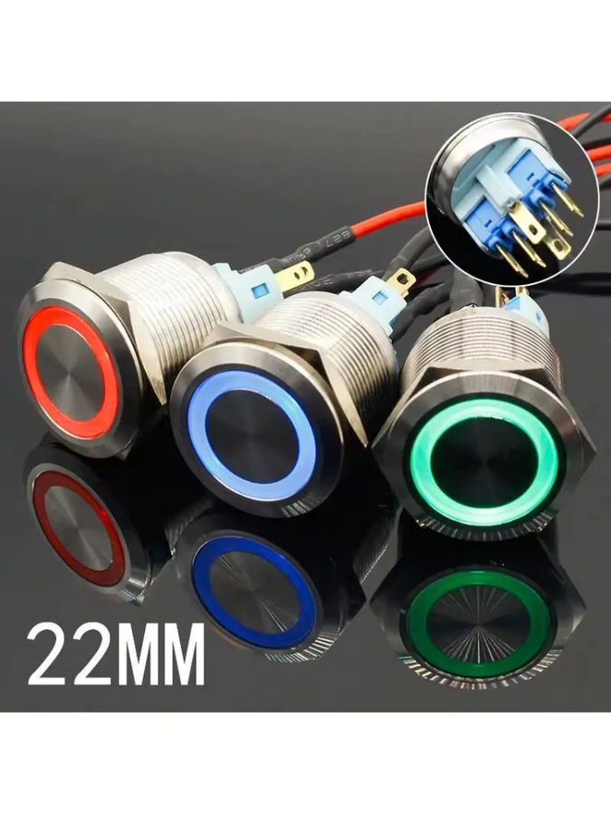 ELECAPITAL LED Power Push Button Schalter aus Metall mit IP65 Wasserdichtigkeit, 22mm Durchmesser, wählbar als Momentary oder Rastend, für 5V 12V 24V 220V - Bild 3