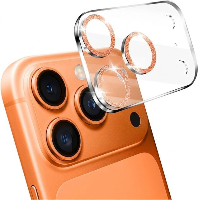 Glitzernder Kameralinsen-Schutz aus Glas als Vollabdeckung für dein Apple iPhone (kompatibel mit iPhone 17, 16, 15, 14, 13 Pro Max Plus Mini) in Schwarz oder Transparent - Bild 1