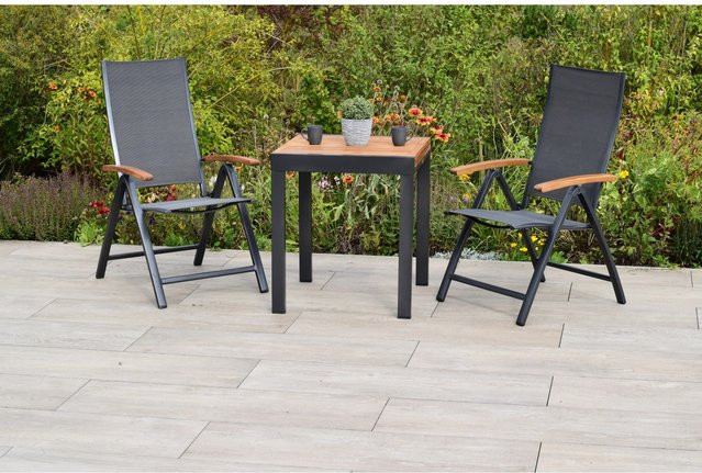 Merxx Toblino Balkon-Set 3-teilig mit ausziehbarem Tisch aus Akazie und Aluminium in Grau und Anthrazit, B/T: 65 x 65 cm, ausziehbar auf 130 cm Breite - Bild 1