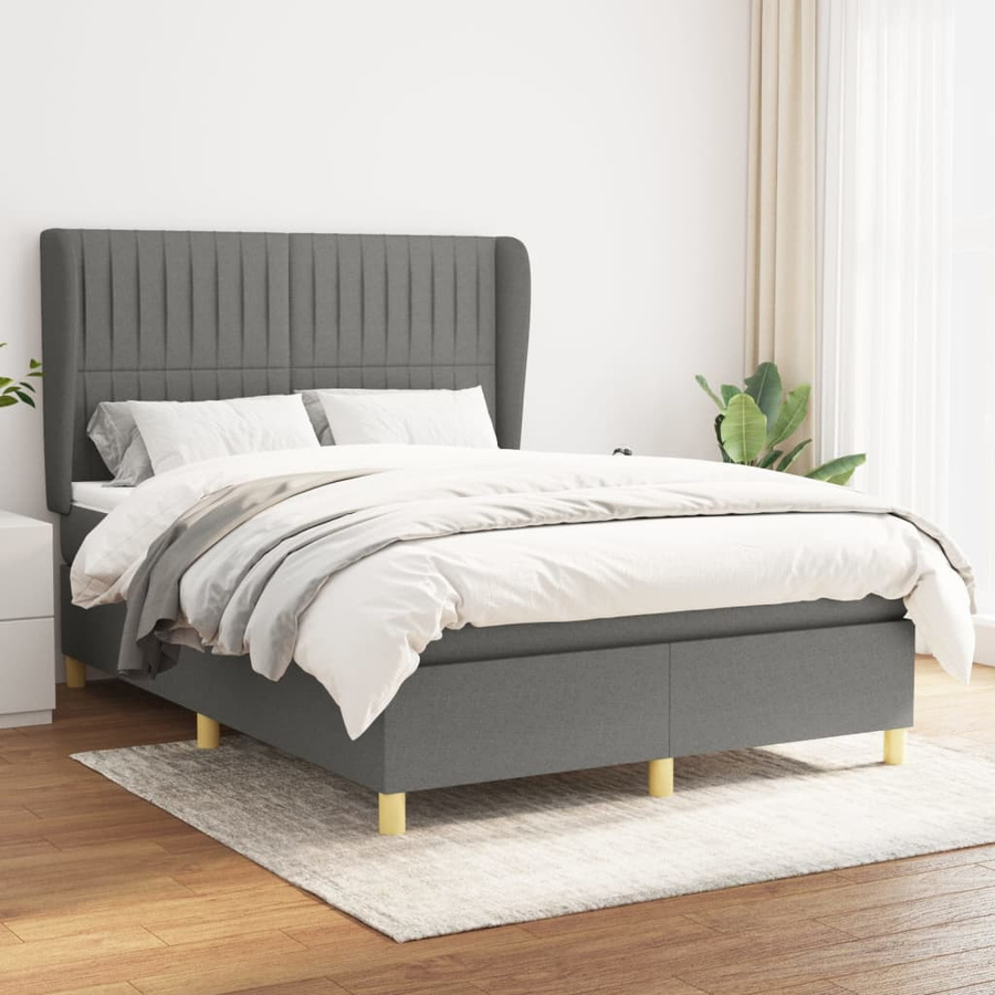 vidaXL Boxspringbett Hybrid mit Matratze und Kopfteil Dunkelgrau B/T/H: 140 x 190 x 128 cm - Bild 2