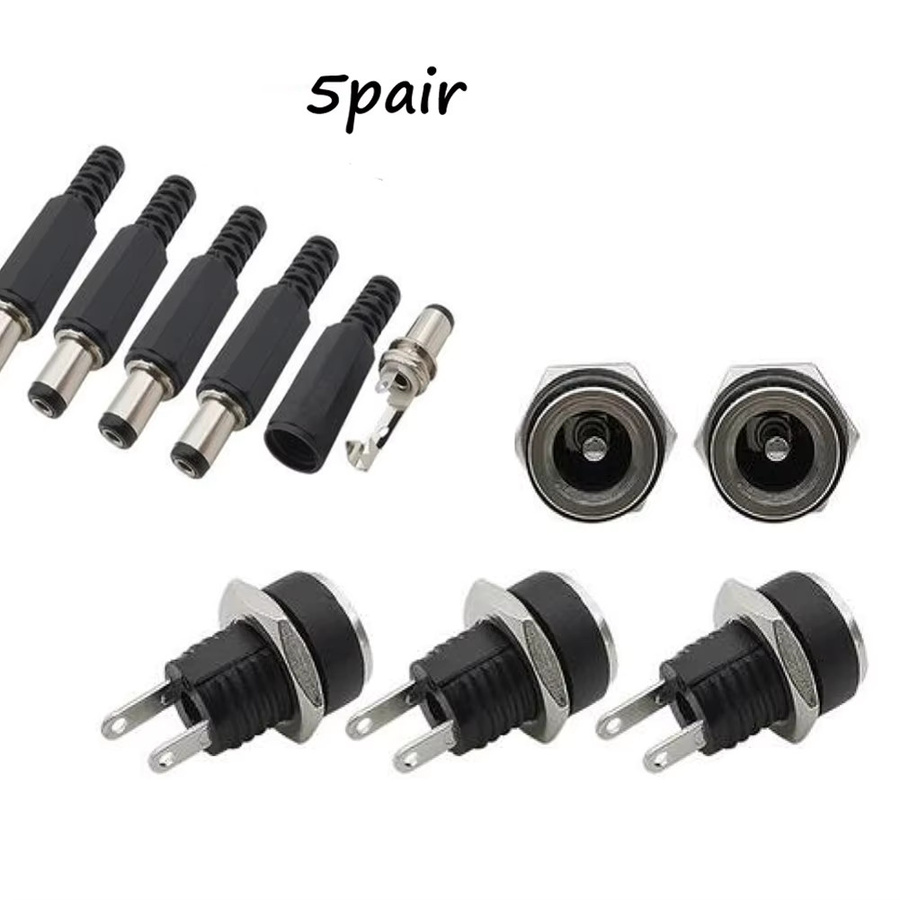 5 Paar DC 12V Hohlstecker Set mit männlichen und weiblichen Buchsen zur Panelmontage, Farbe: Schwarz - Bild 2