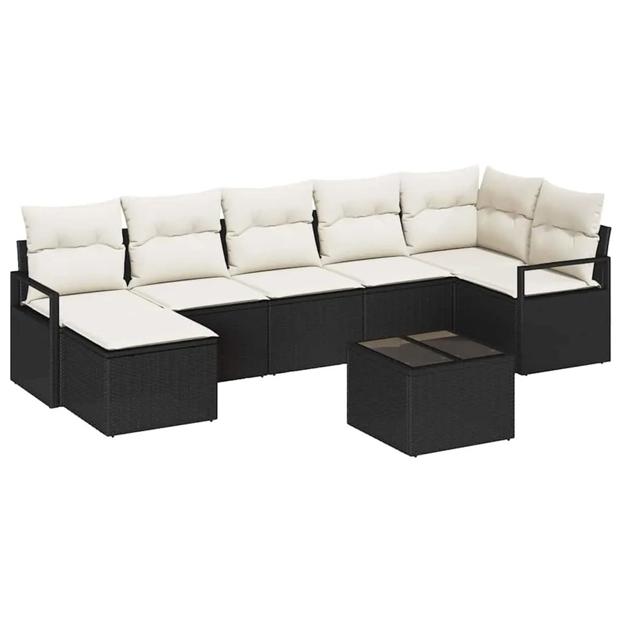 vidaXL Garten-Sofa-Set 8-teilig aus Poly Rattan in Schwarz mit Polsterkissen und Tisch, L-Form - Bild 2