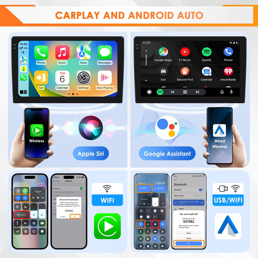 OSSURET 2DIN Carplay Android Auto Autoradio mit GPS und 4G-LTE für Hyundai i30 (2006-2011), Multimedia Player in Schwarz - Bild 3