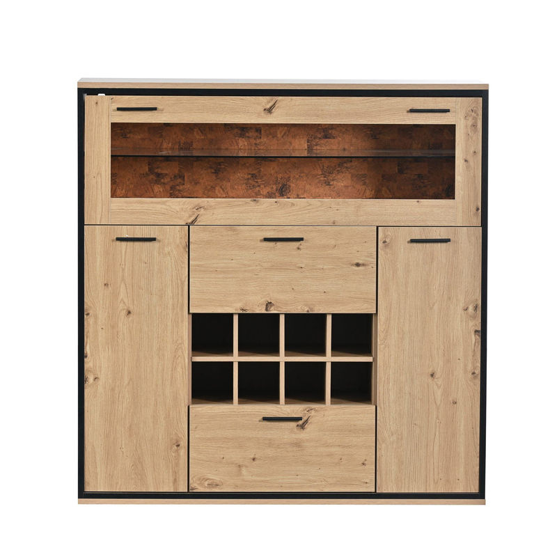 Aosom Weinschrank Anrichte in Schwarz und Braun mit Glasregal und integrierter Beleuchtung, B/T/H: 110 x 38 x 111 cm - Bild 2