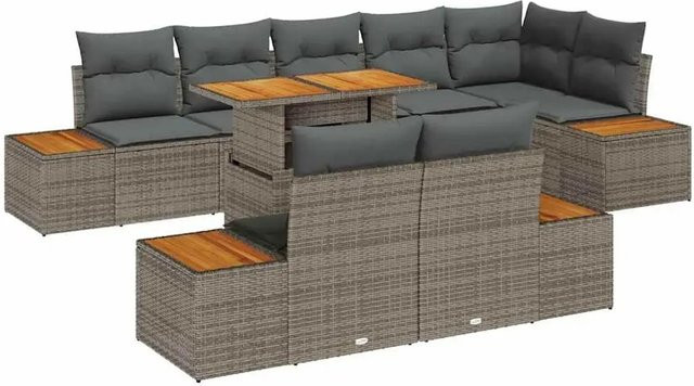 vidaXL Garten-Sofa-Set aus Poly-Rattan in Grau mit 9-teiliger L-Form, Polstern und Stauraumfunktion - Bild 1