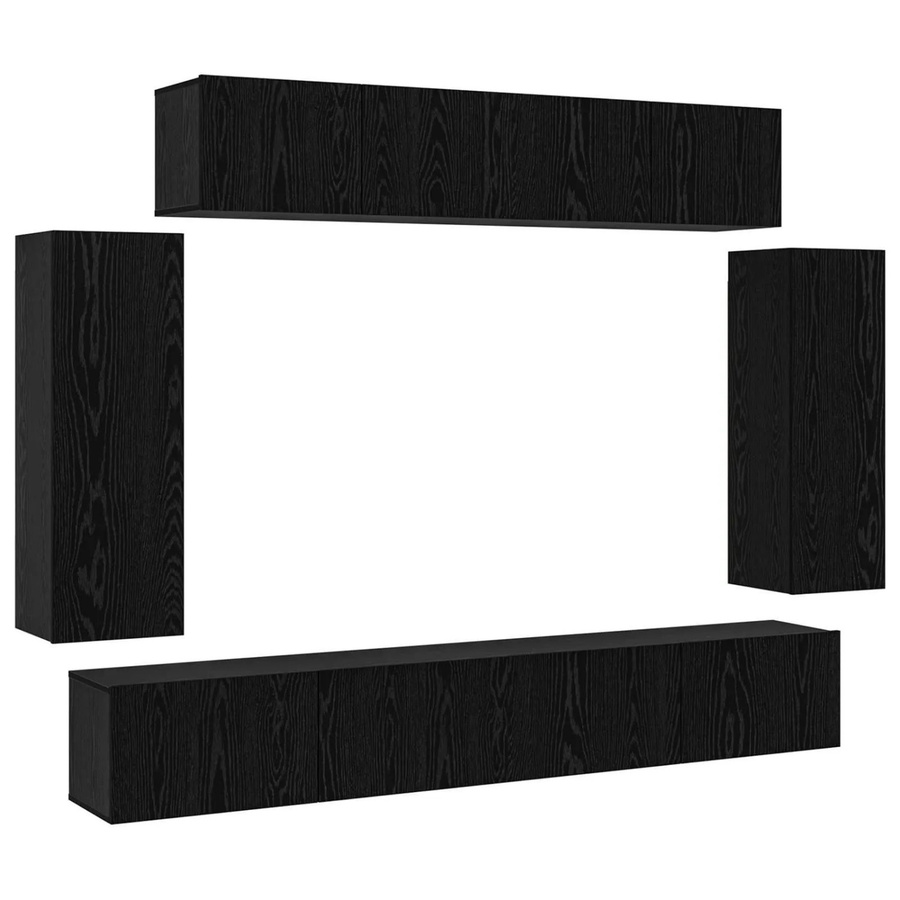 vidaXL TV-Schrankset 6 Stück in Eiche Schwarz, modernes Wandregal-Set für Wohnzimmer und Mediaräume, B/T/H: 100 x 30 x 30 cm - Bild 2