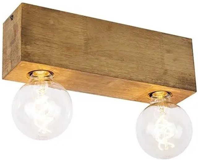 QAZQA Landdeckenstrahler Holz Block in Braun, dimmbar, 2-Licht mit E27 Fassung - Bild 1