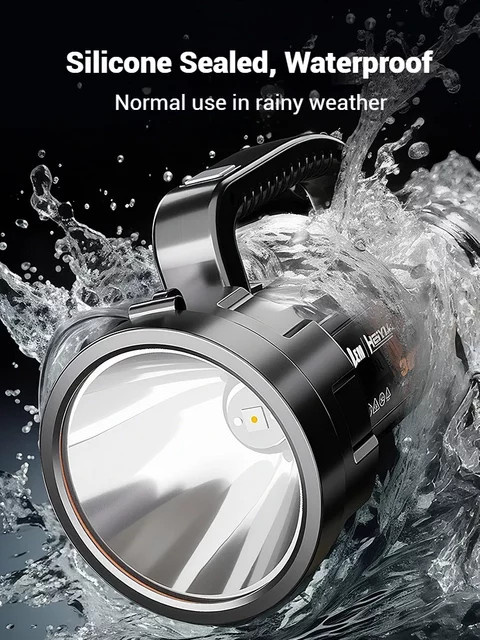 Wiederaufladbare High Power LED Taschenlampe und Suchscheinwerfer in Schwarz, wasserdichte Camping-Laterne mit USB-Anschluss - Bild 1