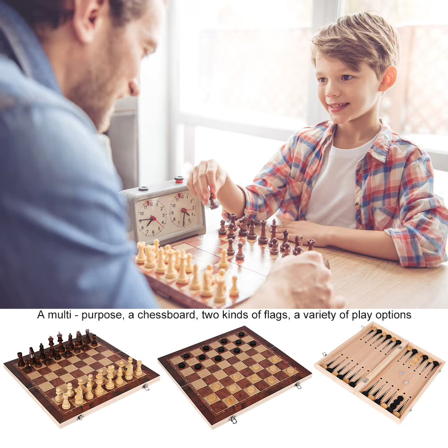 JOCESTYLE 3-in-1-Schachspielbrett, Holz, Schach- und Dame-Spiel-Set - Bild 4