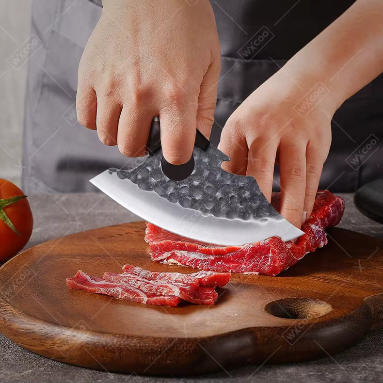 WXCOO Handgeschmiedetes Metzgermesser aus Edelstahl und Kohlenstoffstahl mit Holzgriff für Fleisch und Grill - Bild 4