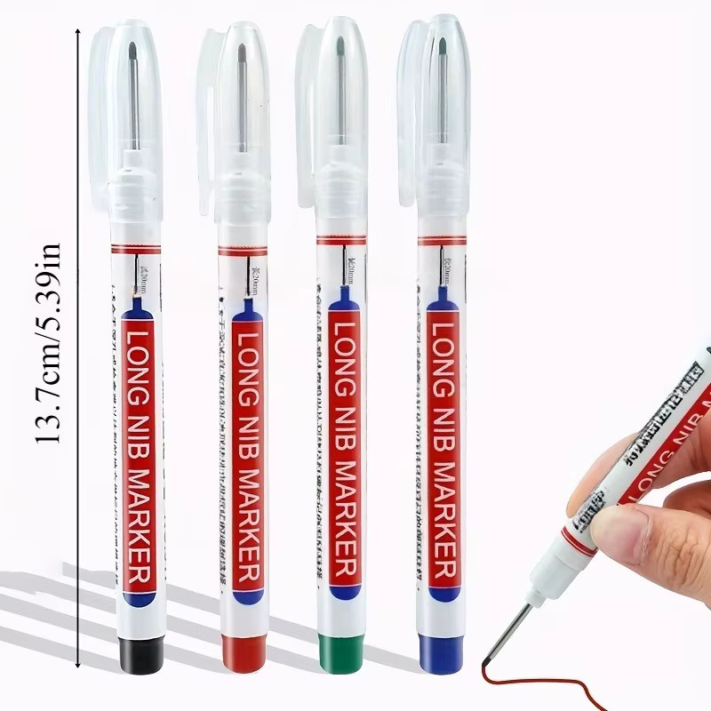 12 Stück robuste Präzisions-Tieflochmarker mit 20 mm verlängerter Spitze, wasserfeste rote Markierungsstifte für die Holzbearbeitung - Bild 2