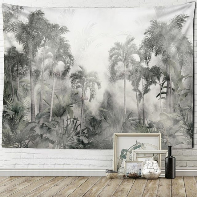 Wandteppich Papagei im Nebel von Super Six, Boho Wandbild in Grau, B: 95 cm, H: 70 cm - Bild 1