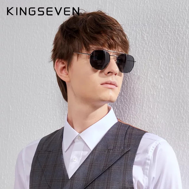KINGSEVEN Sonnenbrille Hexagon, Edelstahl, Vollrand, Herren, Schwarz - Bild 1