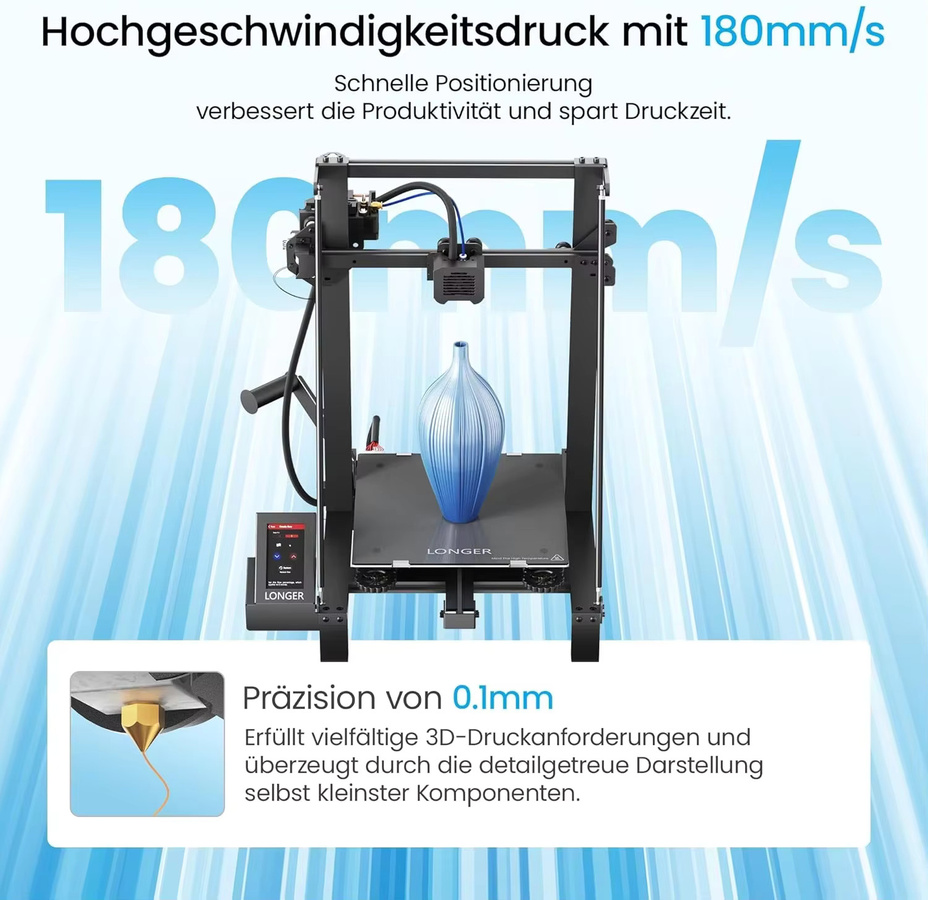 LONGER LK5 Pro FDM 3D-Drucker mit großem Bauvolumen, 4,3-Zoll-Farb-Touchscreen und Dual-Blower-Kühlkit, Farbe: Schwarz, B/T/H: 300 x 300 x 400 mm - Bild 2