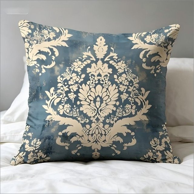 Vintage Kissenbezug mit Damast- und persischem Blumendruck im Barockmuster aus Peach Skin, B/B/T: 30 x 30 x 0 cm - Bild 1