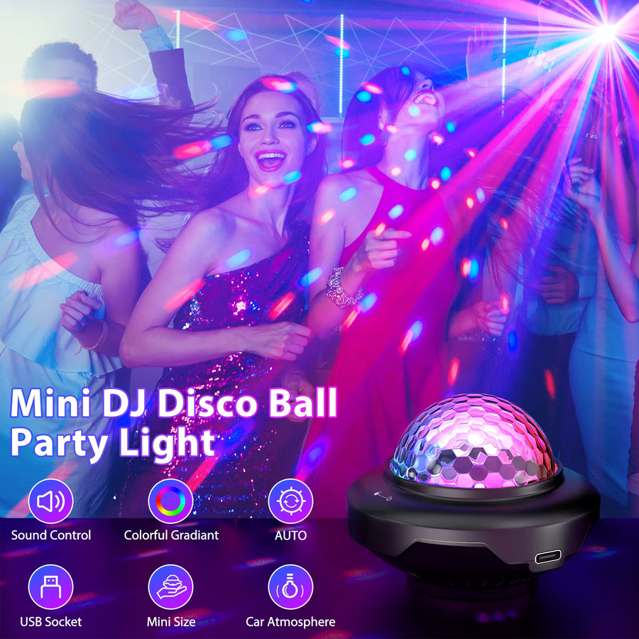 U'King 2er-Set USB Mini LED Disco Kugel mit Fernbedienung, Sprachaktivierte RGB Magische Kugel für DJ Atmosphäre und Nachtlicht, Multicolour, Schwarz - Bild 2