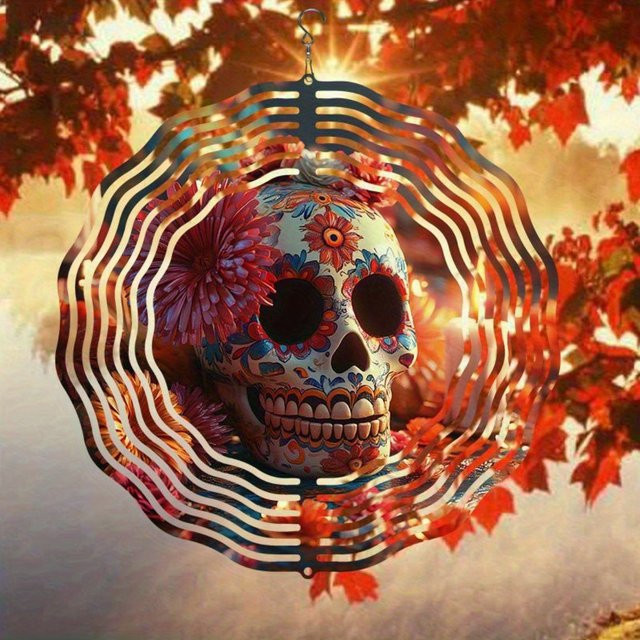 CIFBUY Totenkopf-Windspiel aus Metall in Mehrfarbig für Garten und Terrasse - Bild 1