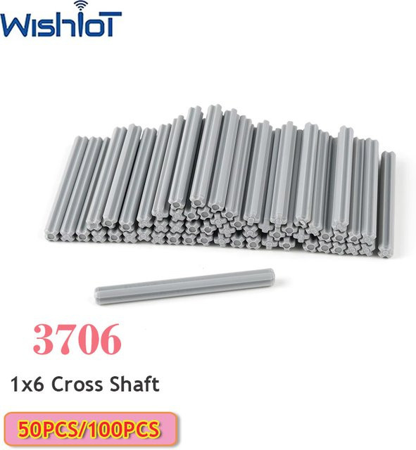 wishiot Technik-Bausteine 1x6 Kreuzschaft-Bausatz, 50-teiliges Set, Grau - Bild 1