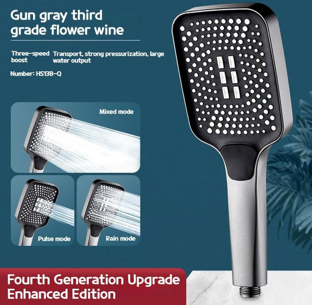 MTMA Handbrause Regenduschkopf aus Edelstahl in Gunmetal Grey mit 3 Modi und Hochdruckfunktion - Bild 1