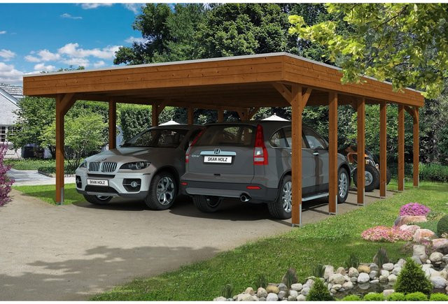 Skanholz Carport Friesland aus Holz in Nussbaum Braun B/T: 557 x 860 cm, Höhe: 254 cm - Bild 1