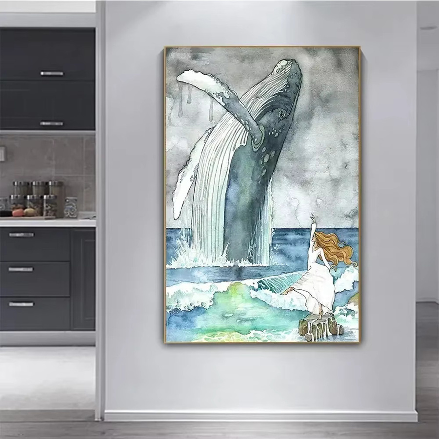 Abstraktes Leinwand Poster von Potdemiel mit Wal, Schiff und Meeresmotiven als Wandkunst für dein Wohnzimmer - Bild 2