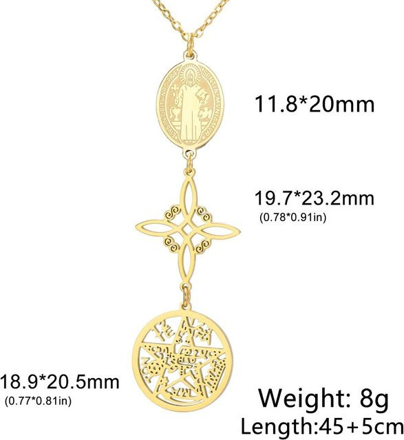 Rui Di Halskette Edelstahl, St. Benedikt, Hexen Knoten, Pentagramm, 45cm, Unisex - Bild 1