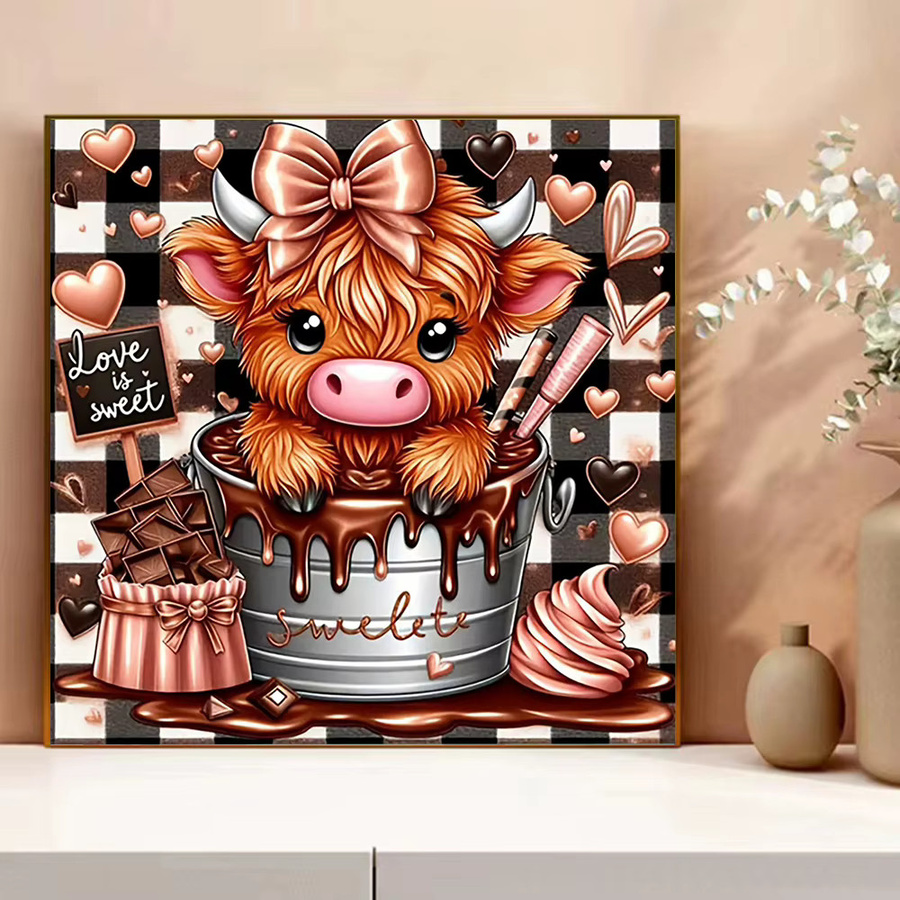 Evershine DIY Kreuzstich Set Kuh mit Herz Wandkunst, Mehrfarbig, B/H: 30 x 30 cm - Bild 3