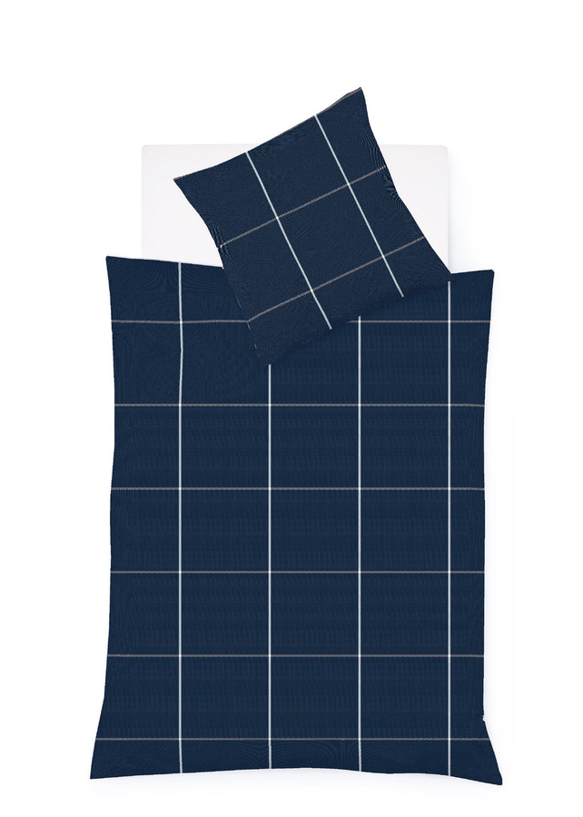 Fleuresse Lech Edelflanell Bettwäsche Karo Indigo Blau aus Baumwolle für Erwachsene, B/H: 155 x 220 cm mit Kissenbezug 80 x 80 cm - Bild 1