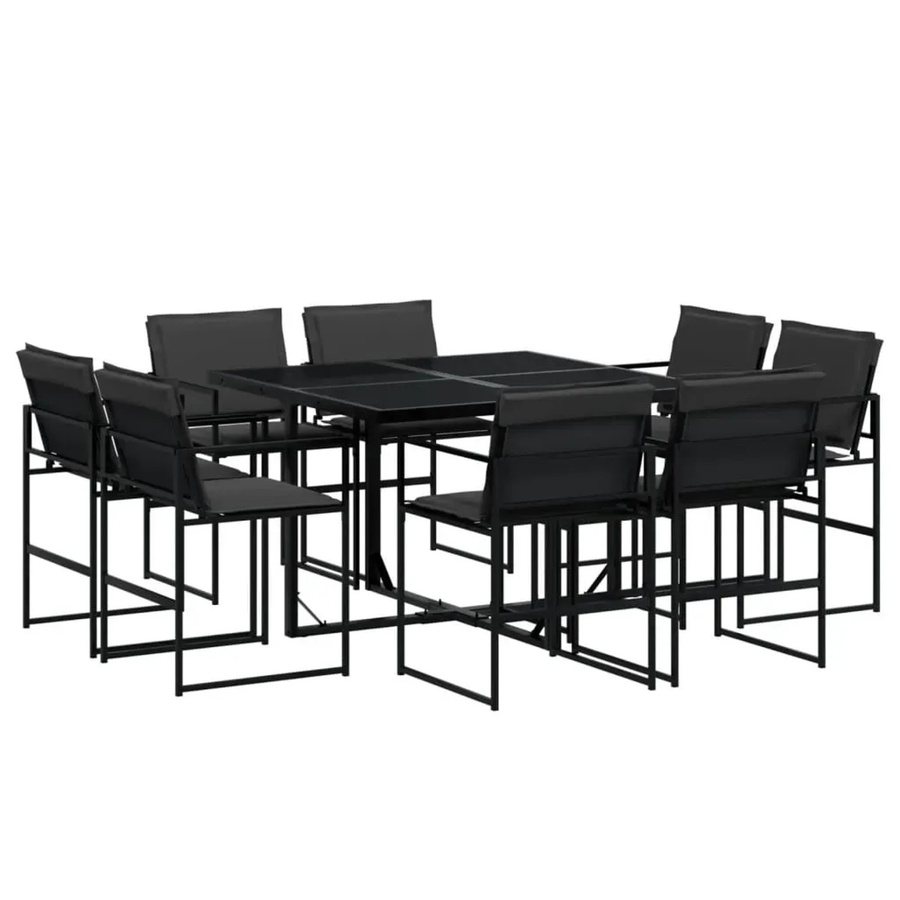 vidaXL 9-teilige Garten-Essgruppe mit Textilene-Sitzflächen und Kissen in Schwarz und Grau mit Glastisch - Bild 2