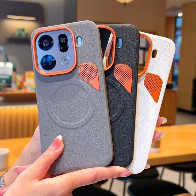 ELVEV Magnetische PU Leder Hülle für OPPO Find X9 und Find X9 Pro in Schwarz mit Wärmeableitung und Saugnapf - Bild 1