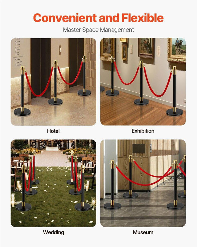 6 Absperrpfosten mit 4 roten Samtkordeln und Sandfüllung für Hochzeiten von Buying Solutions, MB, Schwarz und Rot, Höhe: 150 cm, Durchmesser: 32 cm - Bild 3