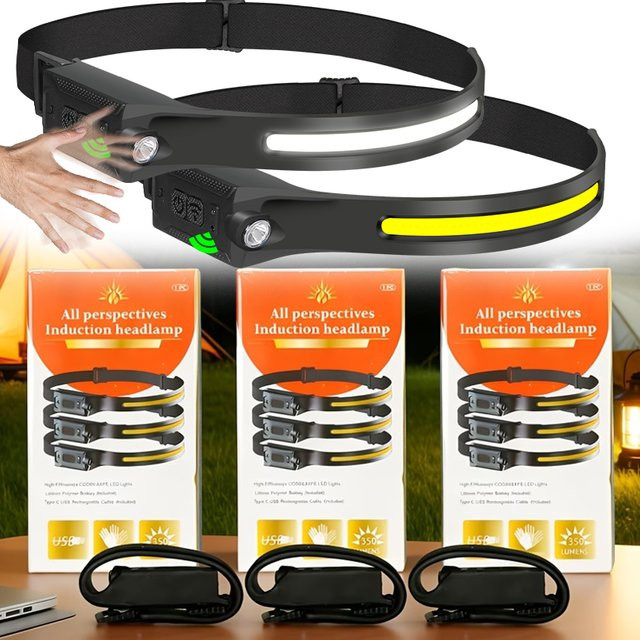 Heinast Sensor-LED-Stirnlampe in Schwarz mit USB-Aufladung und Motion-Sensor für Camping und Notfälle - Bild 1