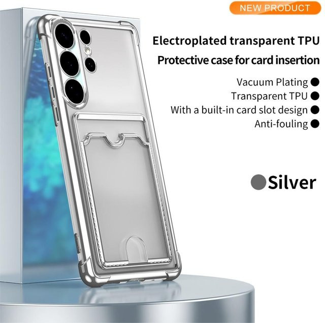 Stoßfeste Samsung Galaxy Hülle mit Kartensteckplatz und Geldbörse Funktion in Transparent Weiß - Bild 1