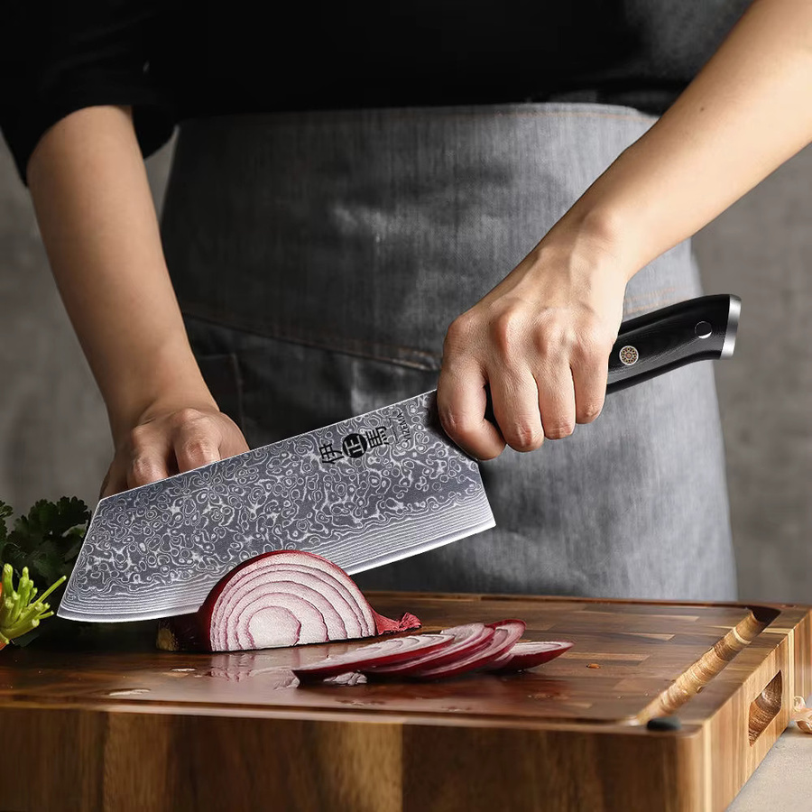 YIZEMA Profi Hackmesser aus Damaststahl in Silber, 19,05 cm Klingenlänge - Bild 3