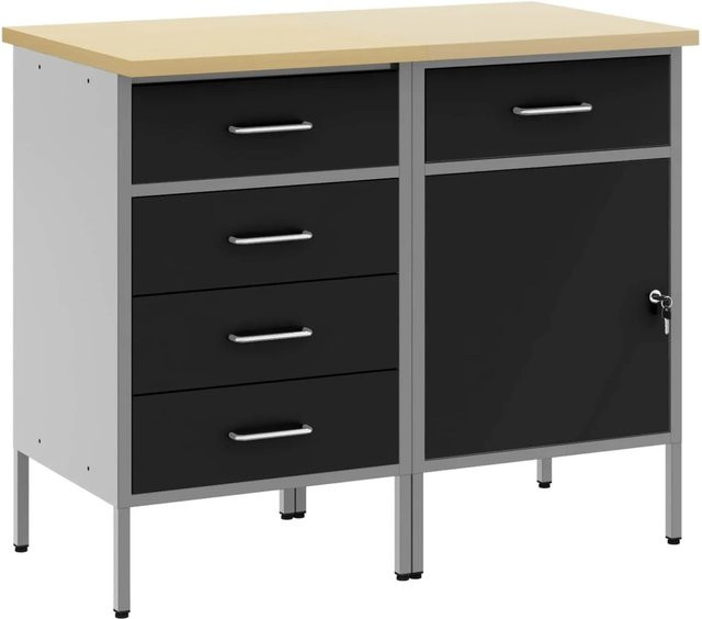 vidaXL Werkbank mit Schubladen 2-teilig in Schwarz und Grau, B/T/H: 75 x 45 x 85 cm - Bild 1