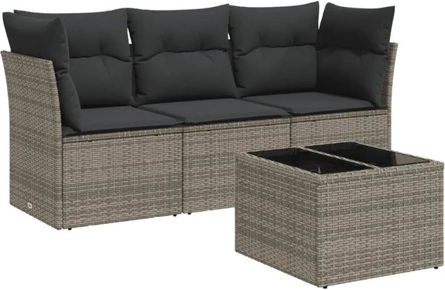 vidaXL 4-tlg Garten-Sofagarnitur aus Poly Rattan mit Kissen in Grau - Bild 1