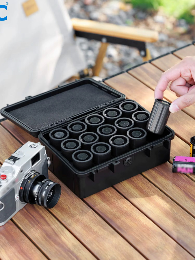 JJC Film-Hartschalen-Aufbewahrungskoffer für 15 Rollen 35 mm und 120 mm Fotofolie, wasserdicht und bruchsicher, Schwarz - Bild 7