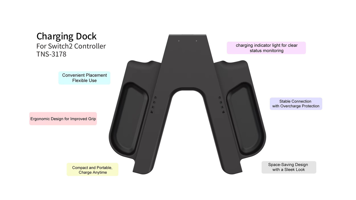 Ladestation und tragbare Halterung für Nintendo Switch 2 Joystick-Controller in Schwarz - Bild 2