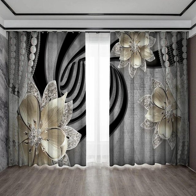Yiran Furniture Luxus Vorhänge mit Blumenmuster, 2er-Set, semi-transparent, Polyester, B: 110 cm, H: 240 cm - Bild 1