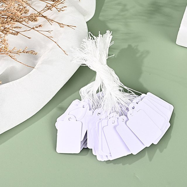 100 Stück beschreibbare Preisetiketten aus Papier in Weiß, Maße: 25 x 15 mm, Universal-Anhänger für Schmuck und Kleidung - Bild 1