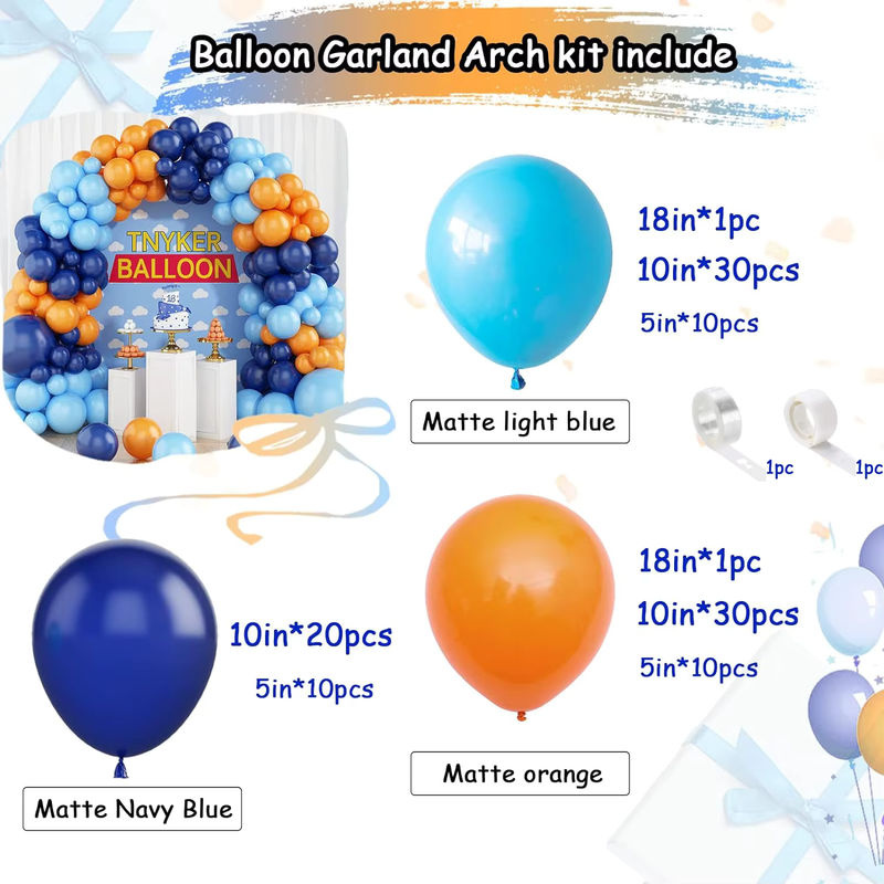 114-teiliges Latex-Ballonbogen-Set in Blau und Orange für Geburtstag und Hochzeit - Bild 2