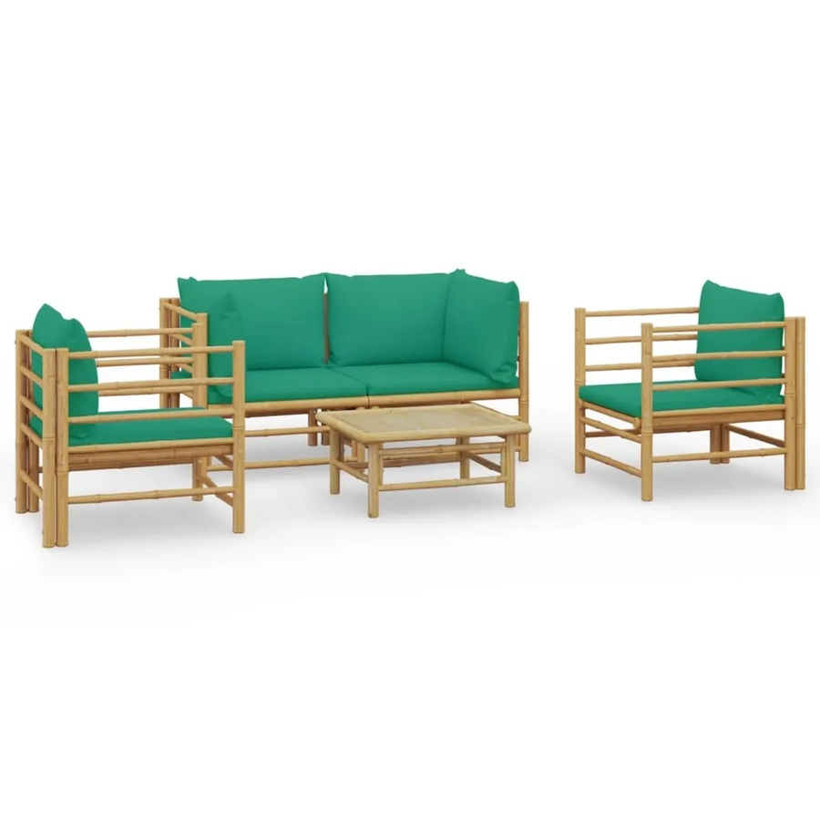 vidaXL 5-tlg Garten-Lounge-Set aus geöltem Bambus mit grünen Kissen Modell 2 - Bild 2