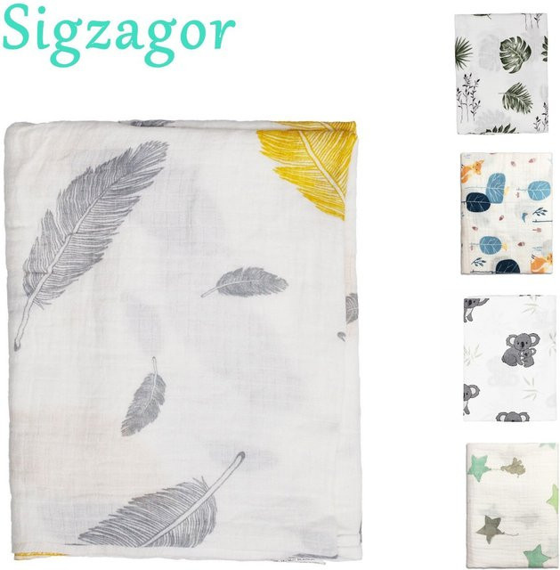 Sigzagor Baby Wickeltuch aus Musselin Baumwolle in Weiß mit floralem Muster, B x H: 106,68 x 117 cm - Bild 1