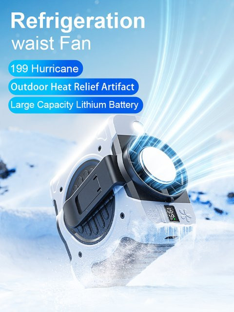 Socool Taillenclip-Ventilator mit 8000 mAh Akku, 199 Windgeschwindigkeiten, Digitalanzeige und LED-Beleuchtung, Grau oder Grün - Bild 1