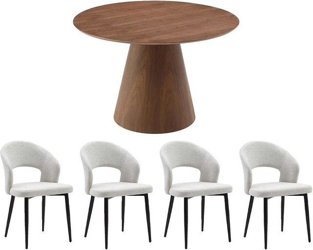 Vente-unique Essgruppe Antaliza mit Tisch und Stühlen in Natur Dunkel und Grau, Breite: 120 cm - Bild 1