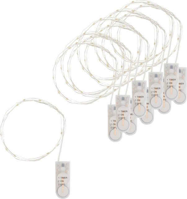 VBS Micro-LED-Lichterkette mit Timer, 10 Stück, Weiß und Transparent, 10 LEDs - Bild 1
