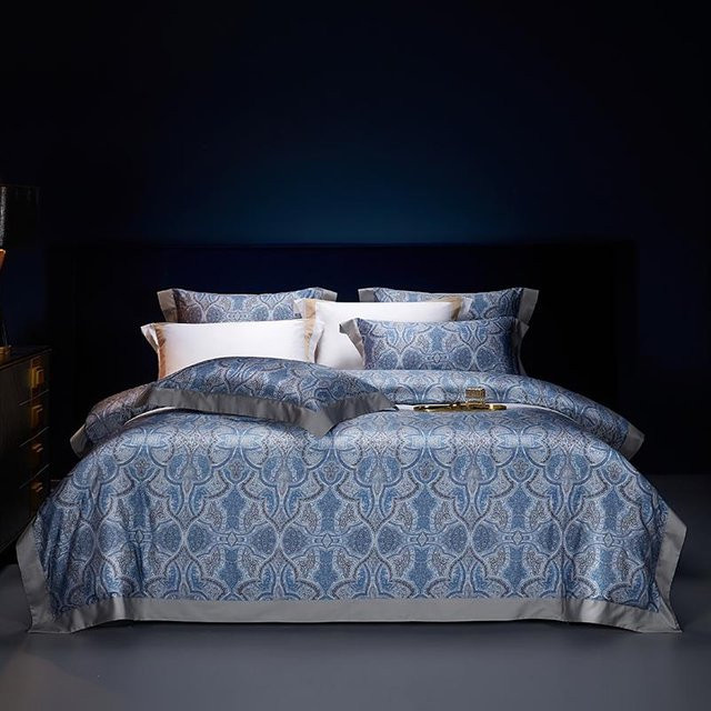 Bin Chi Textiles Bettwäscheset aus ägyptischer Baumwolle im Boho-Stil mit Digitaldruck, Blau, 4-teilig, B: 220 cm, H: 240 cm - Bild 1